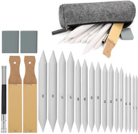 AGPTEK - Juego de 16 tocones de mezcla con 2 sacapuntas de papel de lija, 1 herramienta de extensión de lápiz, 2 gomas de borrar y 1 bolsa de fieltro para accesorios de dibujo para estudiantes. - Arteztik
