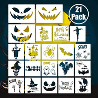 20 plantillas de Halloween para decoración de bricolaje, reutilizables, de plástico, para manualidades, decoración, papel, dibujo, vidrio, puerta, cuerpo, madera - Arteztik
