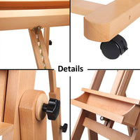 Caballete de estudio con marco en H, muy resistente, versátil, de madera de haya maciza para artista, caballete de pintura ajustable, móvil e inclinable, disponible - Arteztik
