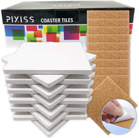 Azulejos de cerámica para manualidades posavasos, 12 baldosas de cerámica blancas sin esmaltar 4 x 4 con almohadillas de corcho, uso con tinta de alcohol o vertedor acrílico, DIY hacer sus propios posavasos, mosaicos, proyectos de pintura, decoupage - Arteztik
