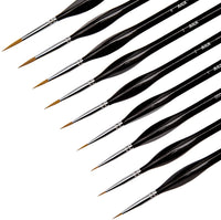 AIEX - Juego de 9 pinceles de pintura en miniatura para acrílico, acuarela, aceite, cara, uñas, escala de pintura de modelo, línea de dibujo (negro) - Arteztik
