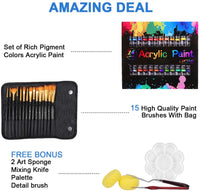 Juego de pintura acrílica, 45 piezas, suministros de pintura profesional, incluye 24 pinturas acrílicas, 16 pinceles de pintura con bolsa, cuchillo de pintura, esponja de arte y paleta de pintura, suministros de manualidades para adultos y niños - Arteztik
