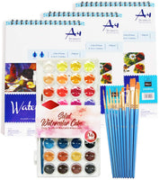 S & E Teacher EDITION - Juego de pintura para acuarela, almohadilla para acuarelas + 24 tubos de pintura de color + 10 pinceles + paleta de pintura, kit de arte para adultos, principiantes o estudiantes avanzados. - Arteztik
