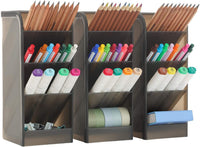 Organizador de escritorio grande de 3 piezas - Organizador de bolígrafos para oficina, escuela, suministros para el hogar, soporte de almacenamiento de bolígrafo blanco translúcido, alta capacidad, juego de 3, 12 compartimentos (soporte grande para bolígr - Arteztik
