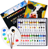 TOPELEK - Juego de 29 pinturas acrílicas, 24 colores, 3 pinceles, 1 paleta, 1 lienzo, perfecto para lienzo, madera, cerámica, tela, etc., buena mezcla y ricos pigmentos para principiantes, profesionales, estudiantes - Arteztik
