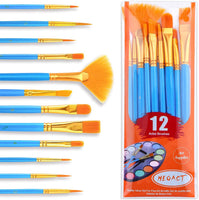 Juego de pinceles de pintura, 1 paquete de 12 unidades, cabezal de cepillo de nailon, apto para pintura al óleo, acuarela, etc., el mejor regalo para los amantes de la pintura. - Arteztik
