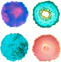 4 moldes de silicona para posavasos de resina con 4 posavasos de ágata hueca de diferentes formas, moldes epoxi, moldes de resina de silicona para hacer rodajas de ágata sintética, posavasos, decoración del hogar - Arteztik
