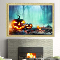EOBROMD 5D Kit de pintura de diamantes, pintura de bordado con diamantes para decoración del hogar, calabaza luminosa de Halloween, 12 x 16 pulgadas - Arteztik
