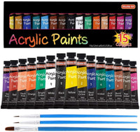 Set de pintura acrílica, Shuttle Art 15 tubos de 0.4 fl oz de calidad artista no tóxica, pigmentos ricos colores perfectos para niños adultos principiantes artistas pintura sobre lienzo madera arcilla tela cerámica artesanía - Arteztik
