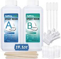 Kit de revestimiento de cristal transparente de resina epoxi, 19.1 oz, resina de fundición de 2 piezas para arte, manualidades, fabricación de joyas, mesas de río, guantes adicionales, taza de medición, palos de madera y cuentagotas - Arteztik

