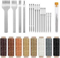 Cridoz - Juego de 24 piezas de herramientas de costura de cuero con cincel de punzón de 0.157 in, hilo encerado y agujas de costura de ojo grande para principiantes, costura de cuero, proyectos de manualidades - Arteztik
