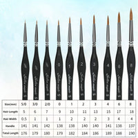 Juego de pinceles de pintura en miniatura para detalles de cabello de Sable, 10 unidades de pinceles de acuarela de visón siberiano para detalles finos y pintura artística, acrílico, modelos, uñas, Oi, modelos de manualidades de pintura de roca - Arteztik

