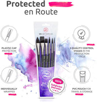 ZenART - Juego de 6 brochas de acuarela para acuarela de mango corto negro de tulipán para un flujo consistente - Gouache, acuarelas, acrílicos fluidos, tintas, pelo sintético ardilla vegano - Arteztik
