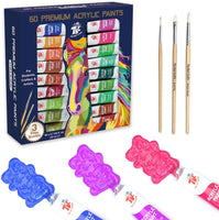 TBC The Best Crafts Juego de pintura acrílica de 60 colores (0.7 fl oz x 60) para artistas profesionales, adultos. Pintura de roca, pintura de arcilla, lienzo, pintura de tela, suministros de artes y manualidades y artículos esenciales de arte escolar par - Arteztik
