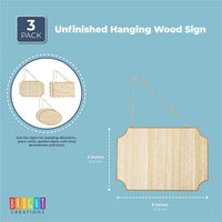 Letreros de madera sin terminar para colgar para manualidades (9 x 6 x 0,25 pulgadas, 3 formas, 6 unidades) - Arteztik
