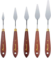 DerBlue Juego de 5 cuchillos de paleta de artista de acero inoxidable, espátula, paleta, cuchillo, rascador de mezcla, herramientas de arte delgadas y flexibles para pintura al óleo, mezcla acrílica, etc. - Arteztik
