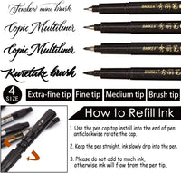 Rotuladores para escribir a mano, pinceles para caligrafía, tinta negra, recargables, 4 tamaños (6 unidades) para principiantes, escritura, bocetos, dibujo, dibujos animados, ilustración de acuarela, álbumes de recortes - Arteztik

