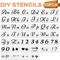 Plantillas de letras de alfabeto más grandes, reutilizables, plantillas de números de plástico para dibujo artístico, manualidades de bricolaje en pizarra, madera, señalización, bistro, bandera de tela, piedra, 40 piezas - Arteztik
