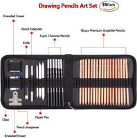 Juego de 35 lápices de dibujo, ideal para principiantes, lápices de carbón, gomas de borrar y bolígrafos de papel, clips gratis, suministros de arte, lápices de dibujo, lápices de grafito, suministros para bocetos - Arteztik
