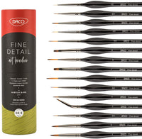 Juego de pinceles de pintura en miniatura de DACO, 14 piezas + 1, pinceles de pintura con mango ergonómico de madera, soporte para pinceles de pintura y bolsa de viaje, apto para pintura acrílica, aceite, acuarela, pintura por números para adultos - Arteztik
