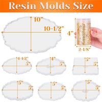 Shynek - Moldes de posavasos de resina de silicona, 7 piezas de moldes de posavasos de ágata epoxi con 2 botellas de copos de papel de aluminio para bricolaje de resina de fundición de ágata de rodajas de posavasos - Arteztik
