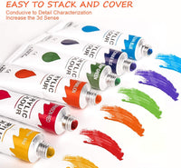 Juego de pintura acrílica de 24 colores con 3 pinceles, 1 paleta, 1 lienzo, perfecto para lienzo, madera, cerámica, tela, pigmentos no tóxicos y ricos para niños, adultos principiantes, estudiantes y artistas (0.4 fl oz). - Arteztik
