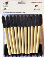 Paquete de 25 cepillos de espuma de 1 pulgada con mangos de madera, ideal para arte, barnices, acrílicos, manchas, manualidades - Arteztik
