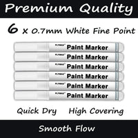 Rotulador de pintura blanca, 6 unidades de 0.028 in, acrílico blanco, marcador permanente, rotuladores de pintura blanca para madera, roca, plástico, piel, cristal, piedra, metal, lienzo, marcador de cerámica, punta extra fina, tinta opaca - Arteztik
