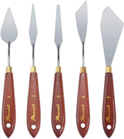 DerBlue Juego de 5 cuchillos de paleta de artista de acero inoxidable, espátula, paleta, cuchillo, rascador de mezcla, herramientas de arte delgadas y flexibles para pintura al óleo, mezcla acrílica, etc. - Arteztik
