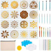 CINPIUK 42 Set de herramientas de punteo de mandala, pinceles de esponja, bandeja de pintura y bolsa de almacenamiento, kit de punteo para pintar rocas, manualidades, arte de uñas - Arteztik
