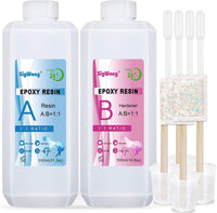 Kit de revestimiento de cristal transparente de resina epoxi, 40 onzas, resina de fundición de 2 piezas para arte, manualidades, fabricación de joyas, mesas de río, purpurina de resina adicional, taza de medición, palos de madera y cuentagotas - Arteztik
