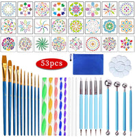 Juego de 53 herramientas de punteado de mandala, kit de herramientas de pintura, incluye plantilla de puntos, bolígrafo de bola, pinceles de pintura y bandeja para arcilla, manualidades de cerámica, pintura de rocas, colorear, dibujo artístico - Arteztik
