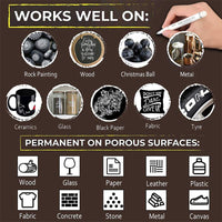 Rotuladores de pintura blanca, 8 unidades de 0.028 in, acrílico permanente, 6 rotuladores blancos con 2 rotuladores de pintura negra para madera, roca, plástico, piel, cristal, piedra, metal, lienzo, marcador de cerámica, punta extra fina, tinta opaca - Arteztik

