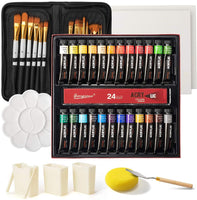 Acrylic Paint Set, 24x12ml/Tube Portable Paint Kit with Premium Paint Brushes, Mixing Knife, Paint Pallet and Sponge, Painting Travel Set Arts Crafts Supplies for Kids Adults - Arteztik
