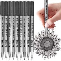 MISULOVE - Bolígrafos de tinta fineliner, bolígrafos multiliner de precisión para ilustración de artista, bocetos, dibujo técnico, manga, scrapbooking (9 tamaños/negro) - Arteztik
