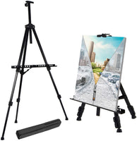 Caballete de artista T-SIGN de 66 pulgadas, caballete de pintura de aluminio con trípode de 17 a 66 pulgadas de altura ajustable, bolsa portátil para dibujar y exhibir en el suelo/mesa, color plateado - Arteztik
