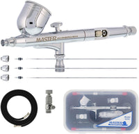 Master Airbrush G233-SET Multi-Master Performance G233 Pro Set de aerógrafo de doble acción con alimentación por gravedad con 3 boquillas (0,2, 0,3 y 0,5 milímetros), taza de 1/3 onzas y mango cortado. - Arteztik
