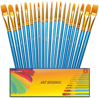 Aolora Juego de pinceles de pintura acrílica: 20 pinceles de punta redonda profesional de nailon plano para lienzo, roca, modelo, pintura en miniatura, acuarela de aceite, cara corporal, artista, principiante, suministros para niños - Arteztik

