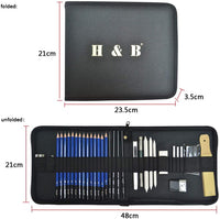 KONIBN 36pcs Drawing and Sketching Pencil Set Professional Drawing Kit in Zipper Carry Case, Sketch Pencils Set Includes Graphite Charcoal Sticks Tool Sketch book, Art Supplies for Adults Kids - Arteztik
