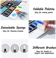 Artsy - Juego de pintura para acuarelas – 38 colores surtidos con 3 pinceles en una funda de transporte – Profesional plegable acuarela campo Sketch Set perfecto para artistas estudiantes, niños, principiantes y más - Arteztik
