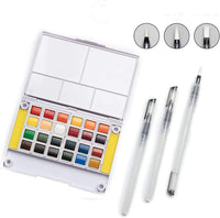 Artify - Juego de bocetos de acuarela para acuarela, 24 colores surtidos con 3 pinceles, juego de sartenes de acuarela perfecto para pinturas y dibujos animados, kit de acuarela de viaje mini - Arteztik

