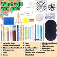 Kit de herramientas de pintura con diseño de mandala de Insnug – Plantillas de pintura de punto de roca – Juego de herramientas de arte para manualidades con brocha de bandeja con cremallera impermeable para uñas, piedra, mandala, arte, dibujo, decoración - Arteztik
