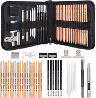 Juego de 35 lápices de dibujo, ideal para principiantes, lápices de carbón, gomas de borrar y bolígrafos de papel, clips gratis, suministros de arte, lápices de dibujo, lápices de grafito, suministros para bocetos - Arteztik
