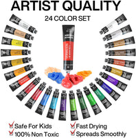 Juego completo de pintura acrílica – 24 х colores ricos – 12 pinceles de arte con cuchillo de pintura y esponja – para pintar lienzo, arcilla, cerámica y manualidades, no tóxico y de secado rápido – para niños y adultos - Arteztik
