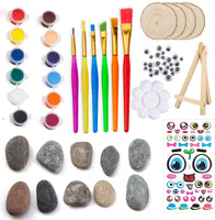 Kit de pintura de roca Tosuced, pintura de roca para niños, incluye rocas de pintura blanca, madera sin terminar, pintura de colores, ojos Googly, pinceles de pintura artística, soporte de madera - Arteztik
