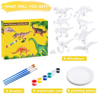 Kit de pintura de dinosaurios para niños – 8 juguetes de dinosaurio de pintura para niños + 5 acuarelas + 4 cepillos + 8 platos de pintura, juego de pintura de dinosaurio 3D, artes y manualidades para niños – Pinta tus propias manualidades de dinosaurio - Arteztik

