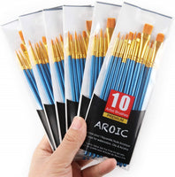 Juego de pinceles de pintura Aroic, 10 paquetes/100 piezas, cabeza de cepillo de nailon, apto para pintura al óleo y acuarela, perfecto para pintura artística, el mejor regalo para entusiastas de la pintura. - Arteztik
