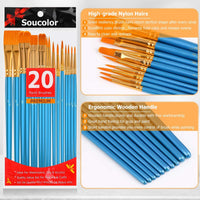 Juego de pinceles de pintura acrílica, 20 unidades, pinceles de pintura para pintura acrílica, óleo, acuarela, pintura de carrocería para Halloween, calabaza, roca, miniatura, suministros de manualidades para adultos y niños - Arteztik
