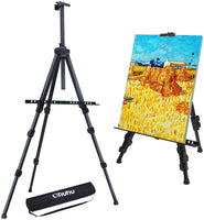 Ohuhu - Caballete para artistas, de 72 pulgadas, para exhibición, trípode de metal de aluminio, caballete de campo con bolsa para tabla/suelo/tablas abatibles, caballete de arte negro, altura ajustable de 25 a 72 pulgadas, suministros de arte escolar - Arteztik
