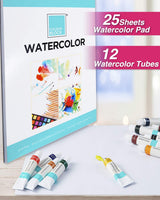 COLOUR BLOCK - Juego de 52 piezas de acuarela, suministros de arte para la escuela, incluye 12 tubos de pintura de acuarela, juego de 12 pinceles, 25 hojas de bloc de dibujo y 24 lápices de acuarela - Arteztik
